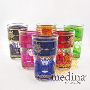 Verres a thé bleu et etuis de maillechort uni