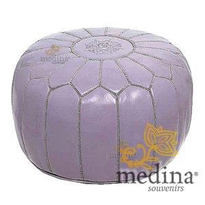 Pouf design cuir marocain violet, pouf en cuir véritable fait main