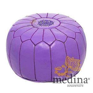 Pouf design cuir marocain lavande, pouf en cuir véritable fait main