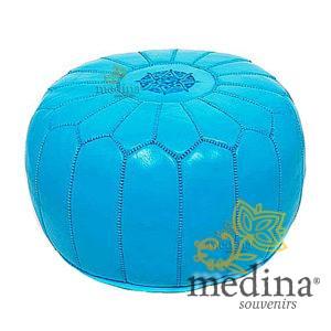 Pouf design cuir marocain Turquoise, pouf en cuir véritable fait main