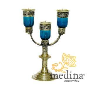 Bougeoire trois branches gravé couleur bleu