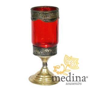 Photophore bougeoire teinté rouge et gravé à la main