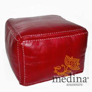 Pouf carré marron bordeau en cuir surpiqué