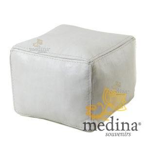 Pouf carré blanc en cuir surpiqué, pouf haute qualité entièrement fait main