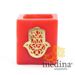 Photophore cube rouge main fatima en dorée