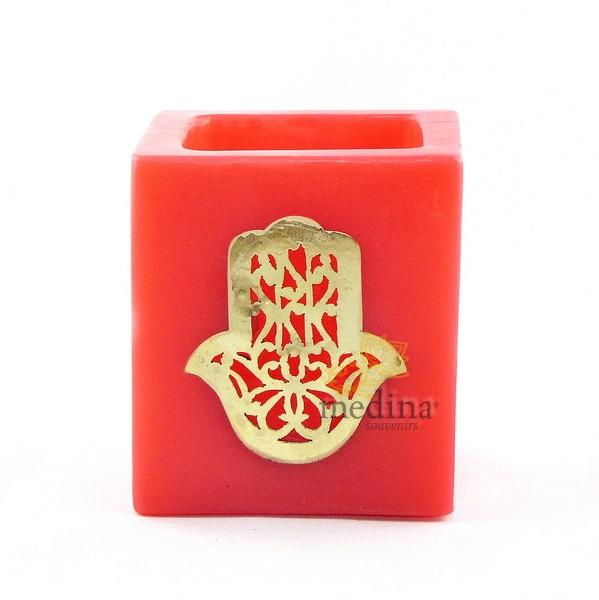 Photophore cube rouge main fatima en dorée