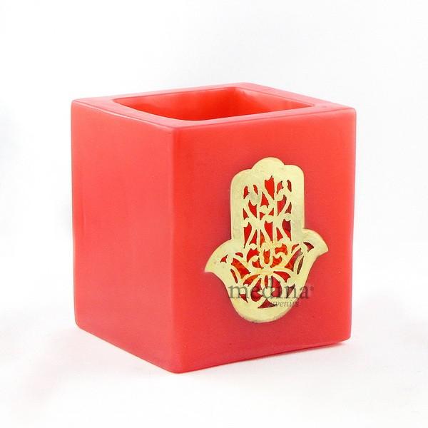 Photophore cube rouge main fatima en dorée