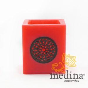 Photophore cube motif rosace en rouge