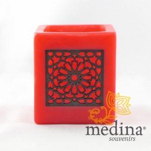 Photophore cube rouge motif carré mouchaibieh