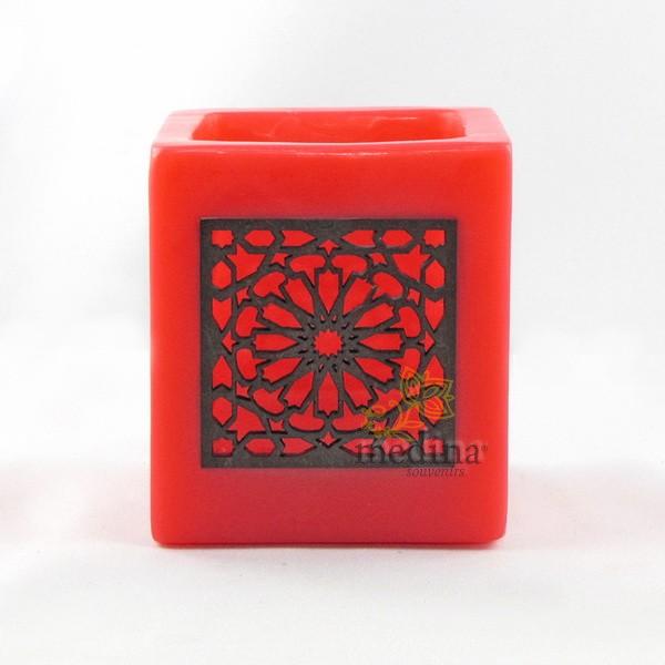 Photophore cube rouge motif carré mouchaibieh