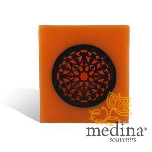 Photophore cube motif rosace en orange