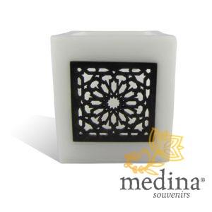 Photophore cube blanc motif carré mouchaibieh