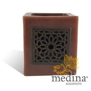 Photophore cube chocolat motif carré mouchaibieh