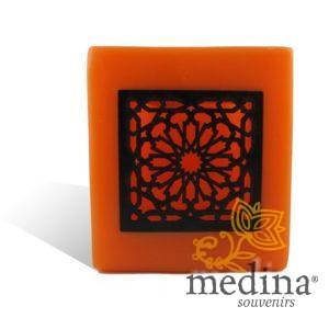 Photophore cube orange motif carré mouchaibieh