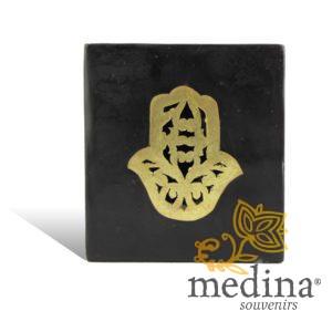 Photophore cube noir main fatima en dorée