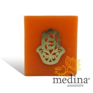 Photophore cube orange main fatima en dorée