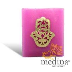 Photophore cube rose main fatima en dorée