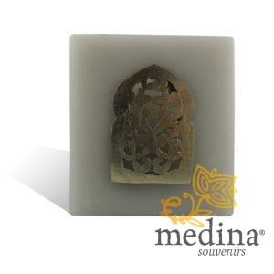 Photophore gris cube motif porte arcade métal