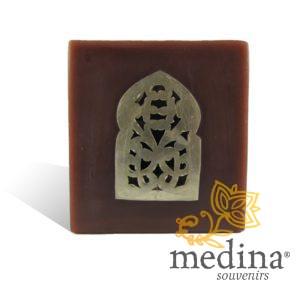 Photophore chocolat cube motif porte arcade métal