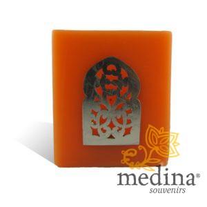 Photophore orange cube motif porte arcade métal