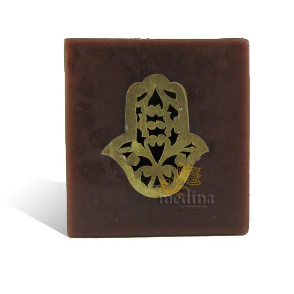 Photophore cube chocolat main fatima en dorée
