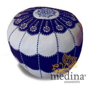 Pouf marocain design arcade en cuir noir et blanc, pouf en cuir véritable fait main