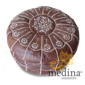 Pouf marocain design arcade en cuir marron, pouf en cuir véritable fait main