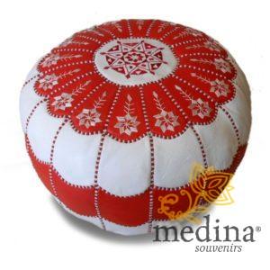 Pouf marocain design arcade en cuir blanc, pouf en cuir véritable fait main