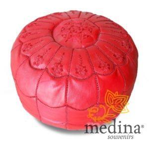 Pouf marocain design arcade en cuir blanc, pouf en cuir véritable fait main