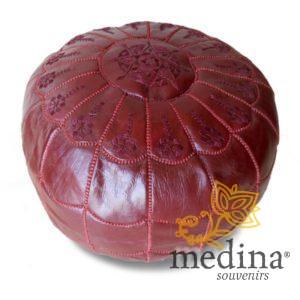 Pouf marocain design arcade en cuir blanc, pouf en cuir véritable fait main