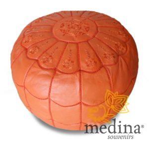 Pouf marocain design arcade en cuir blanc, pouf en cuir véritable fait main