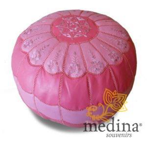 Pouf marocain design arcade en cuir deux couleurs rose, pouf en cuir véritable fait main