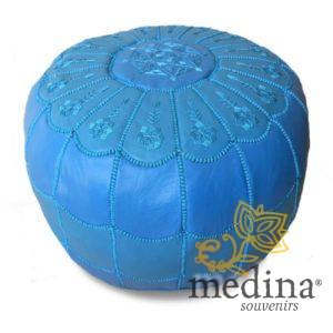 Pouf marocain design arcade en cuir orange, pouf en cuir véritable fait main