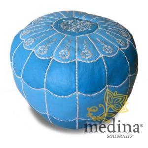 Pouf marocain design arcade en cuir orange, pouf en cuir véritable fait main