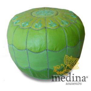 Pouf marocain design arcade en cuir orange, pouf en cuir véritable fait main