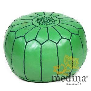 Pouf design cuir marocain vert, pouf en cuir véritable fait main