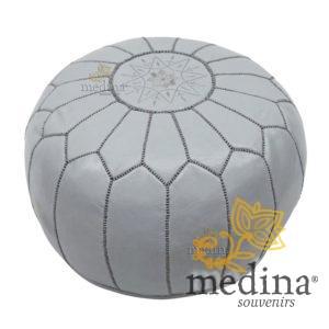 Pouf design cuir marocain gris, pouf en cuir véritable fait main
