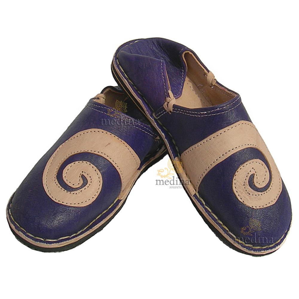 Babouche berbere design spirale Ivoire et Violet_ chaussons ou pantoufles robustes et colorés au design atypique