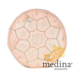 Pouf Nejma en cuir latte, pouf marocain en cuir véritable fait main