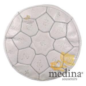 Pouf Nejma en cuir gris, pouf marocain en cuir véritable fait main