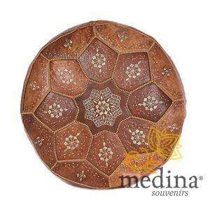 Pouf Nejma en cuir tanné camel, pouf marocain en cuir véritable fait main