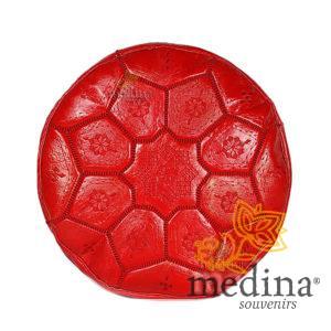 Pouf Nejma en cuir rouge, pouf marocain en cuir véritable fait main