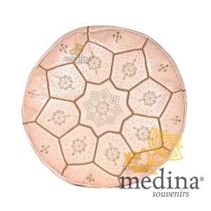 Pouf Nejma en cuir rose, pouf marocain en cuir véritable fait main