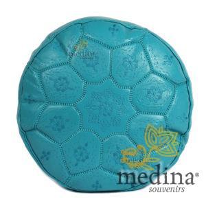 Pouf Nejma en cuir turquoise, pouf marocain en cuir véritable fait main
