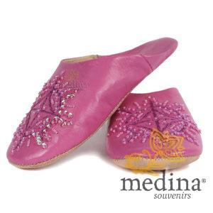 Babouche marocaine originales Paloma fuchsia, pantoufles alliant du confort et de l'élégance, chaussons cousus main