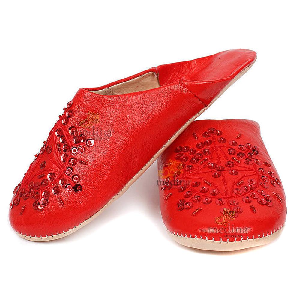 Babouche marocaine originales Paloma rouge, pantoufles alliant du confort et de l'élégance, chaussons cousus main