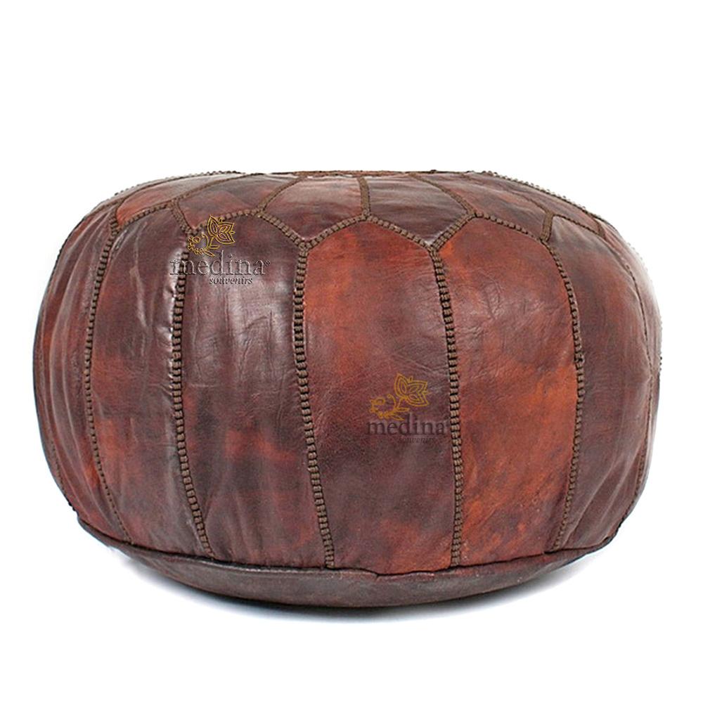 Pouf design cuir marocain couleur chocolat, pouf en cuir véritable fait main