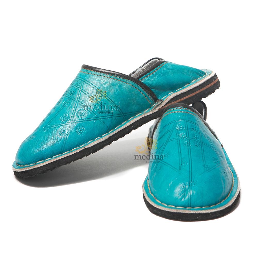 Babouche Touareg enfant mixte turquoise, babouches confortables et solides, chaussons marocaines robustes