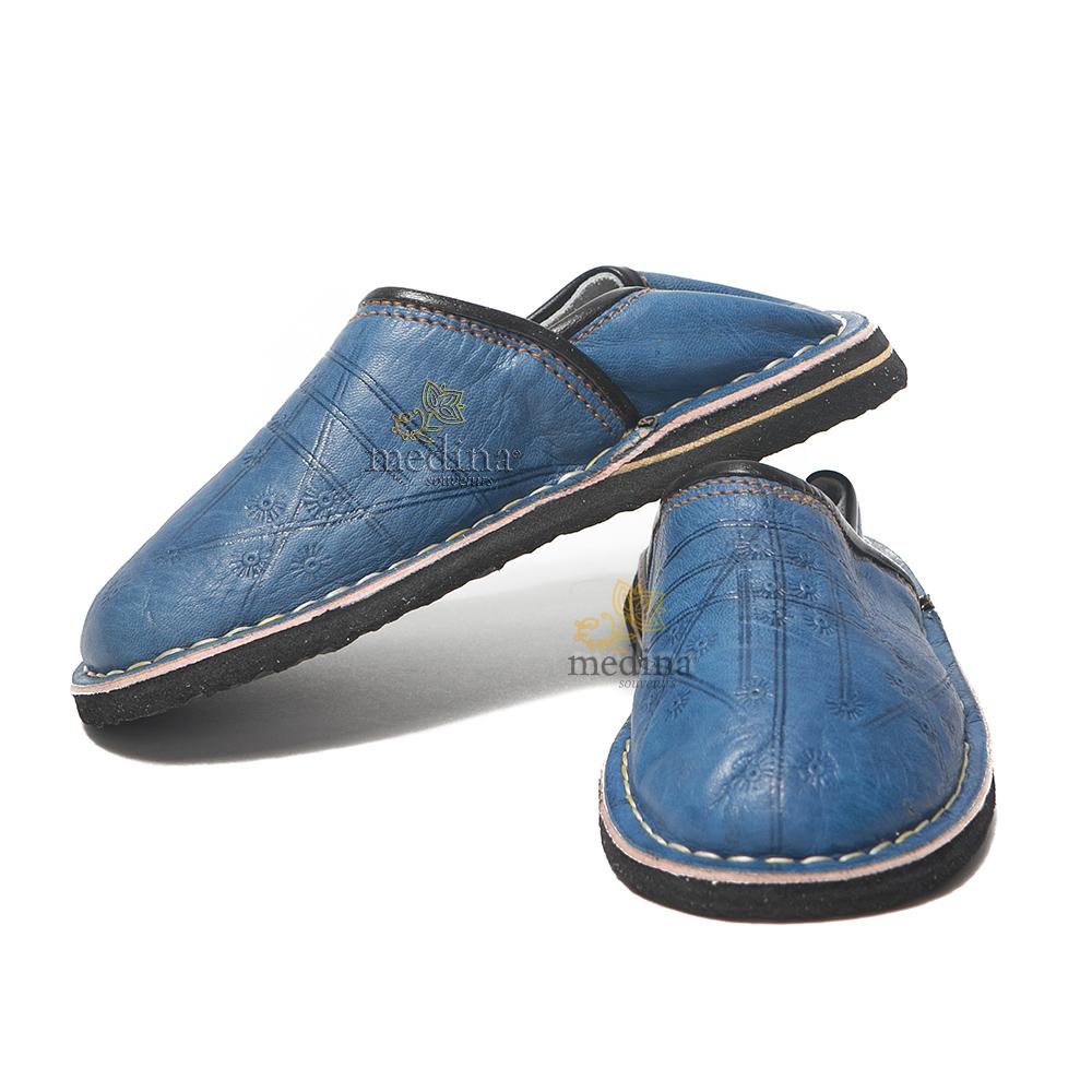Babouche Touareg enfant mixte bleu jeans, babouches confortables et solides, chaussons marocaines robustes