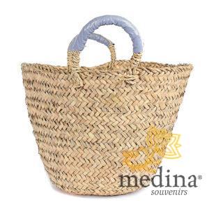 Panier marocain avec poignées en cuir gris